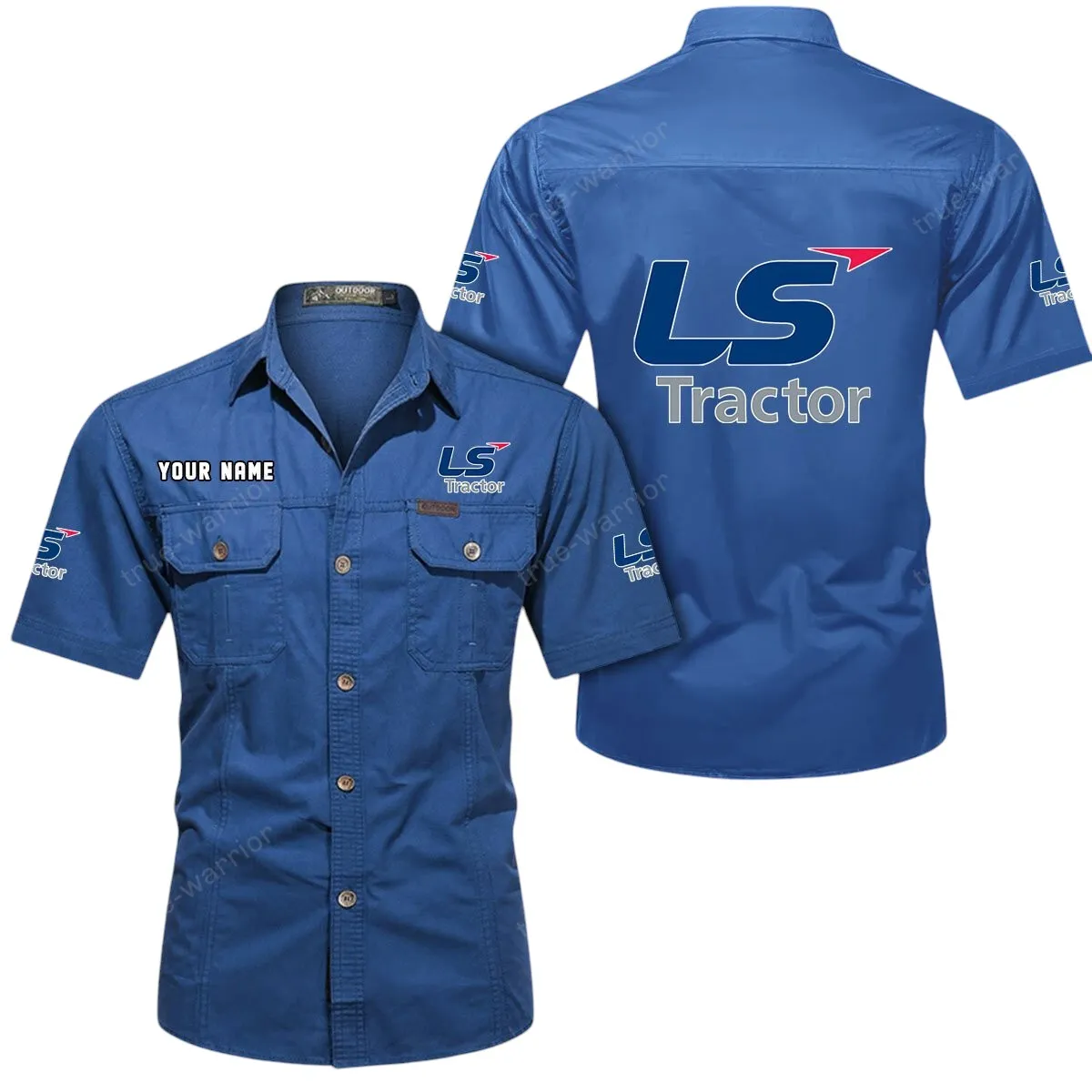 Tractor Lovers Gift Short Sleeved Shirt, Button Up Shirt Exclusive Logo For Car Owners CAR444052625898 - Cowboy Blue