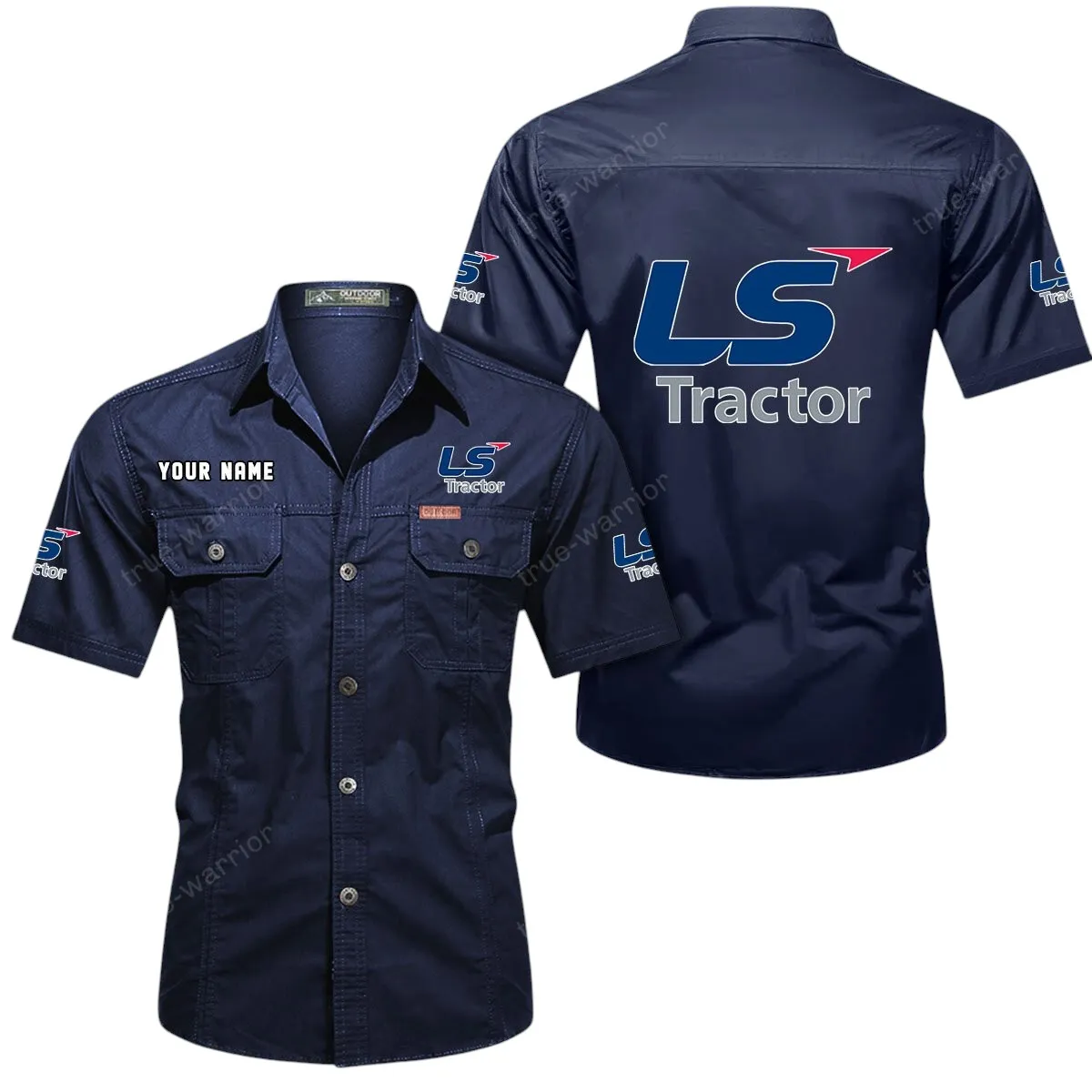 Tractor Lovers Gift Short Sleeved Shirt, Button Up Shirt Exclusive Logo For Car Owners CAR444052625898 - Dark Blue