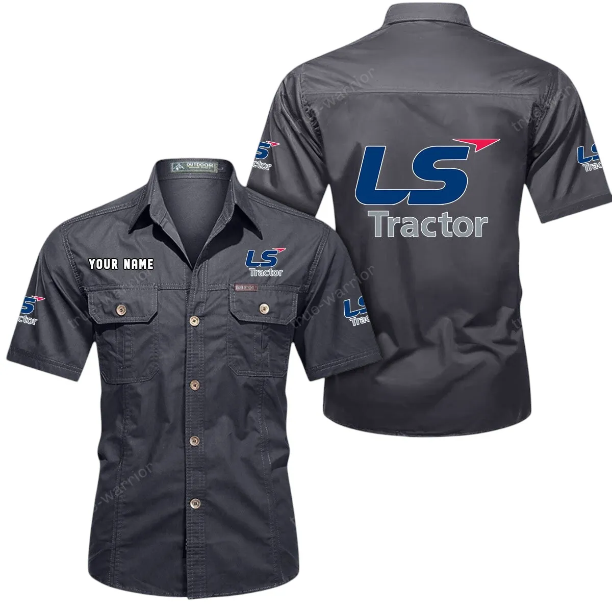 Tractor Lovers Gift Short Sleeved Shirt, Button Up Shirt Exclusive Logo For Car Owners CAR444052625898 - Gray