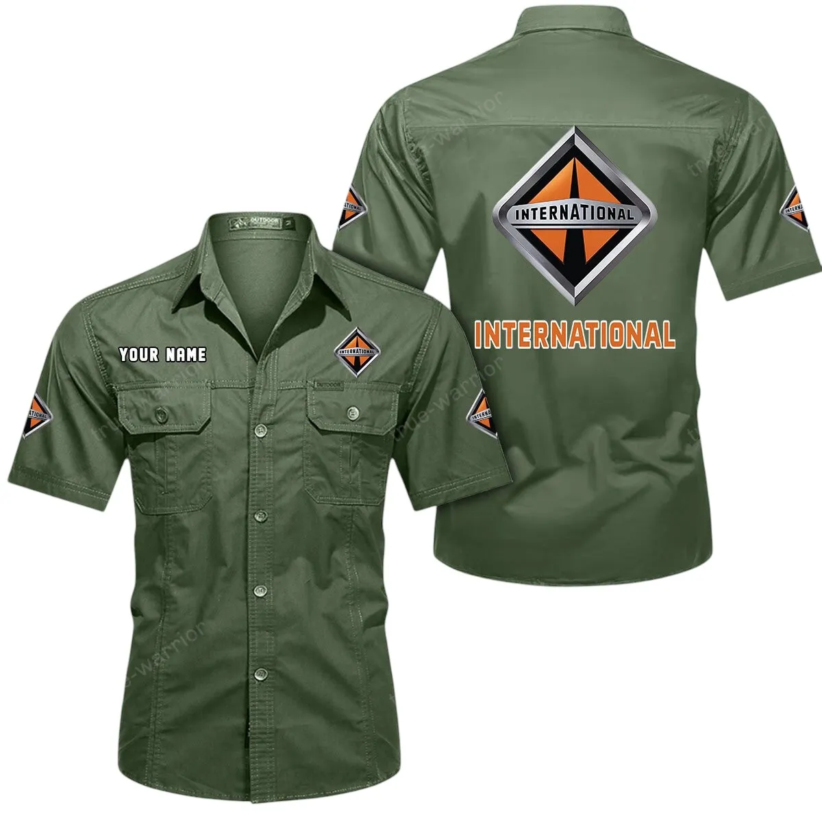 Tractor Lovers Gift Short Sleeved Shirt, Button Up Shirt Exclusive Logo For Car Owners CAR444052625908 - Army Green