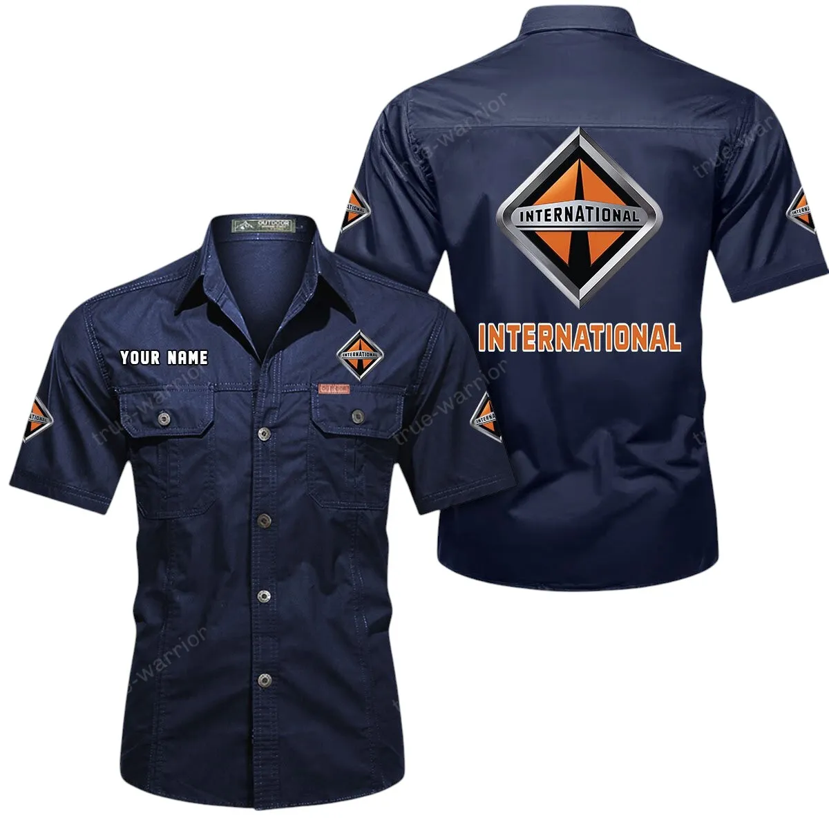 Tractor Lovers Gift Short Sleeved Shirt, Button Up Shirt Exclusive Logo For Car Owners CAR444052625908 - Dark Blue