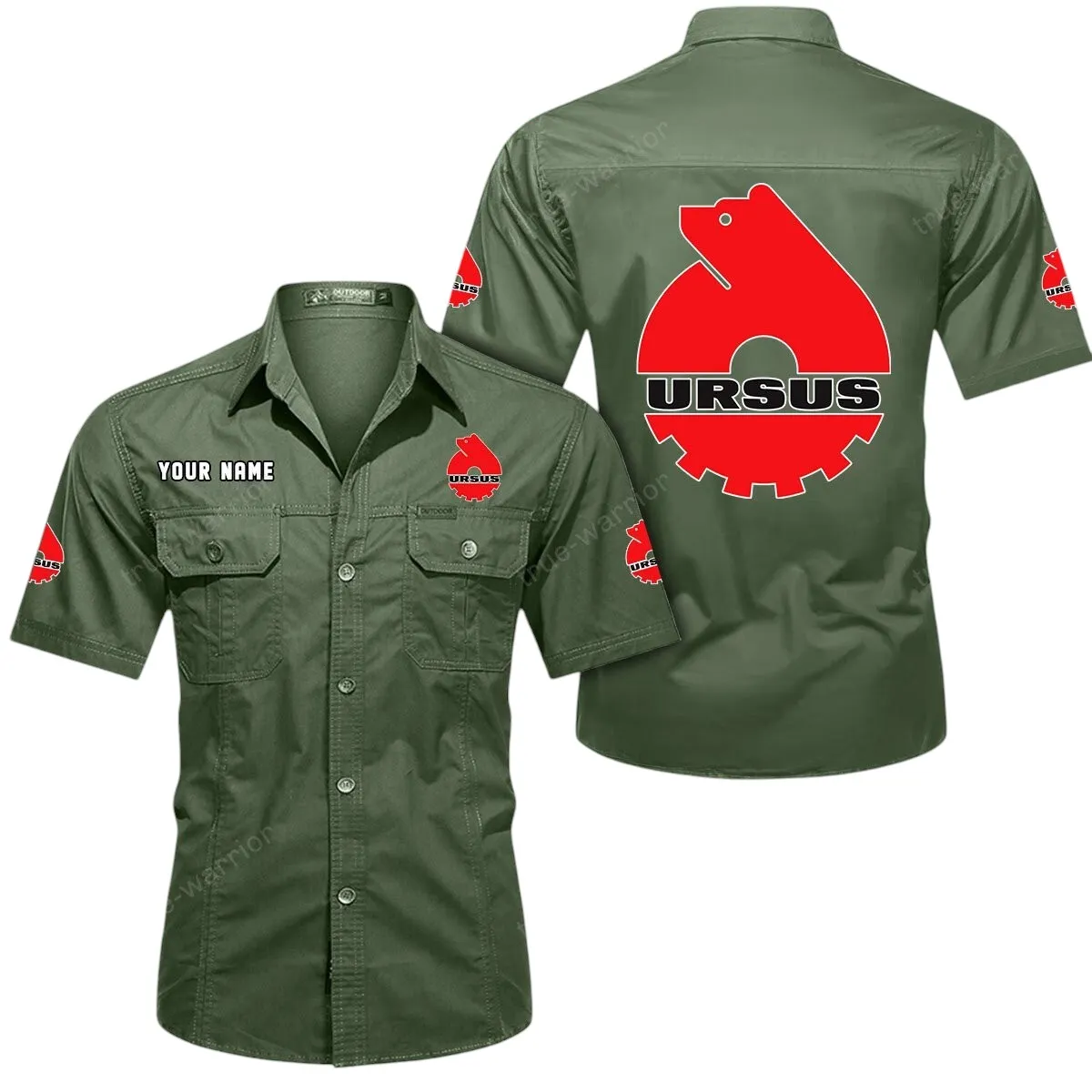 Tractor Lovers Gift Short Sleeved Shirt, Button Up Shirt Exclusive Logo For Car Owners CAR444052625928 - Army Green