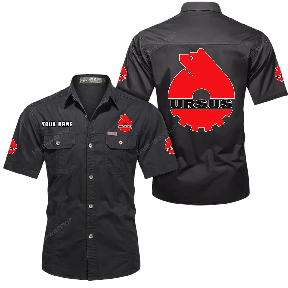 Tractor Lovers Gift Short Sleeved Shirt, Button Up Shirt Exclusive Logo For Car Owners CAR444052625928 - Black