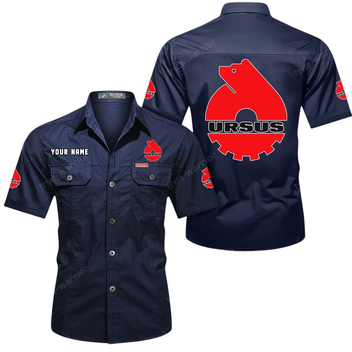 Tractor Lovers Gift Short Sleeved Shirt, Button Up Shirt Exclusive Logo For Car Owners CAR444052625928 - Dark Blue
