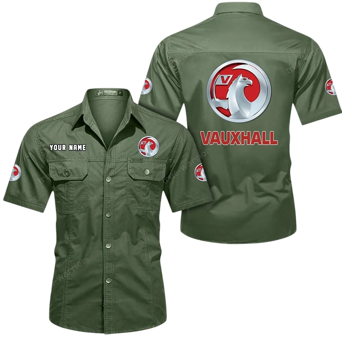 Tractor Lovers Gift Short Sleeved Shirt, Button Up Shirt Exclusive Logo For Car Owners CAR444052625930 - Army Green