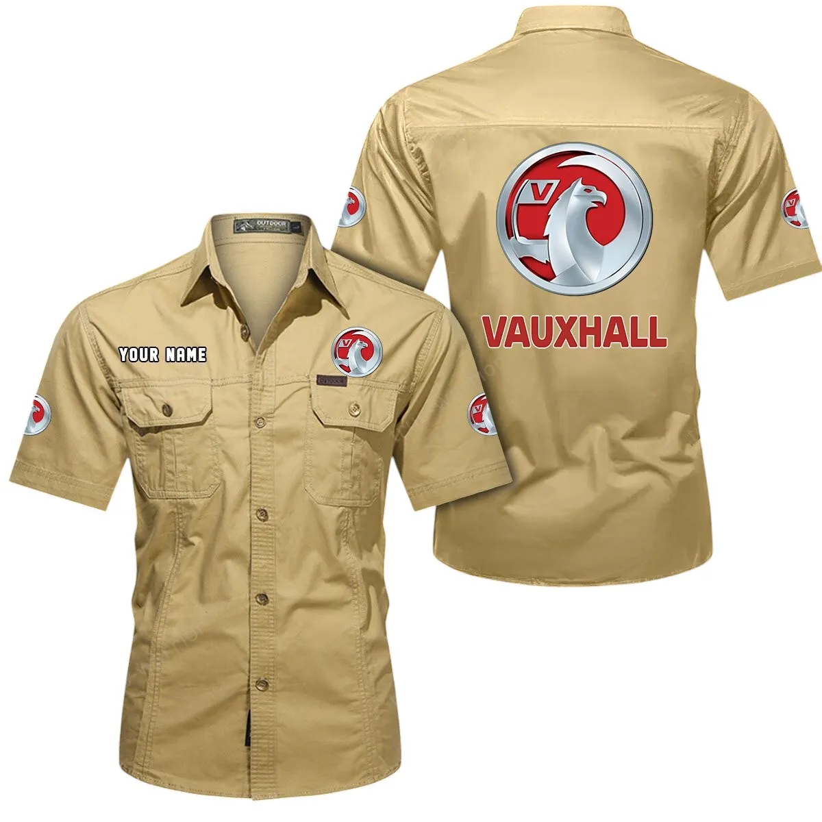 Tractor Lovers Gift Short Sleeved Shirt, Button Up Shirt Exclusive Logo For Car Owners CAR444052625930 - Khaki