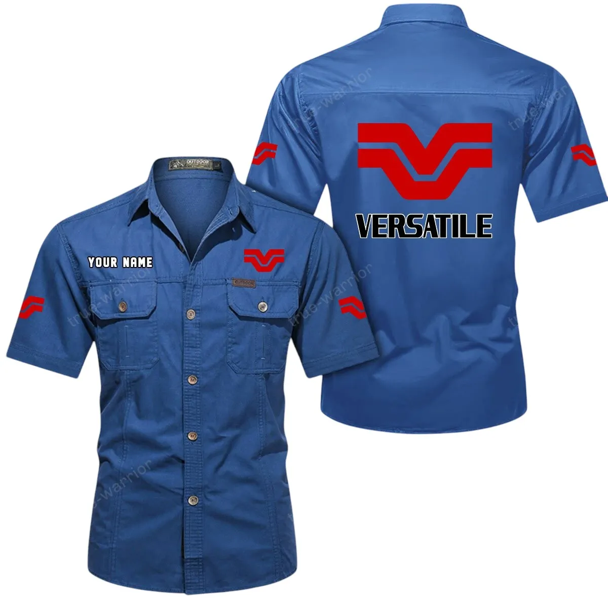 Tractor Lovers Gift Short Sleeved Shirt, Button Up Shirt Exclusive Logo For Car Owners CAR444052625942 - Cowboy Blue