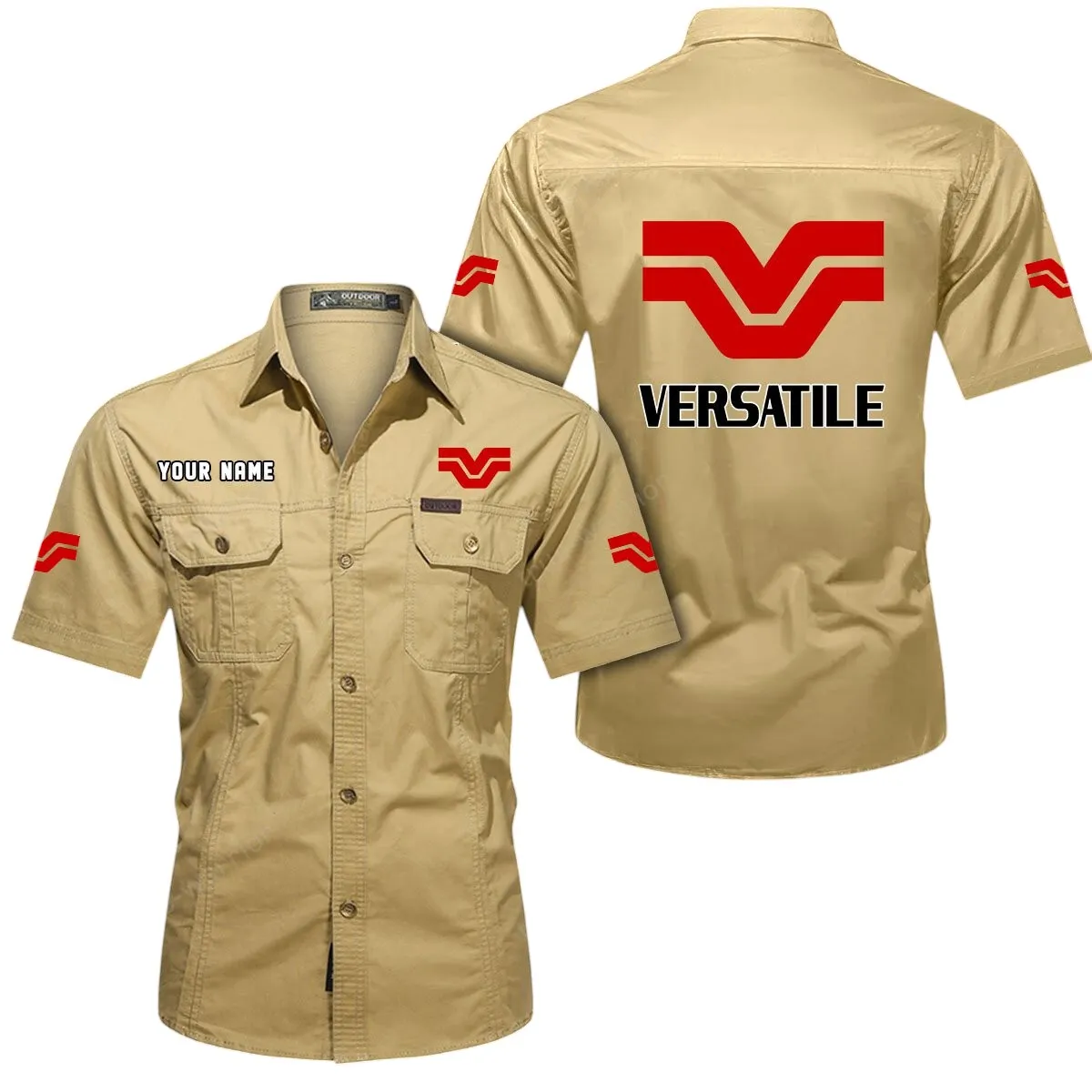 Tractor Lovers Gift Short Sleeved Shirt, Button Up Shirt Exclusive Logo For Car Owners CAR444052625942 - Khaki