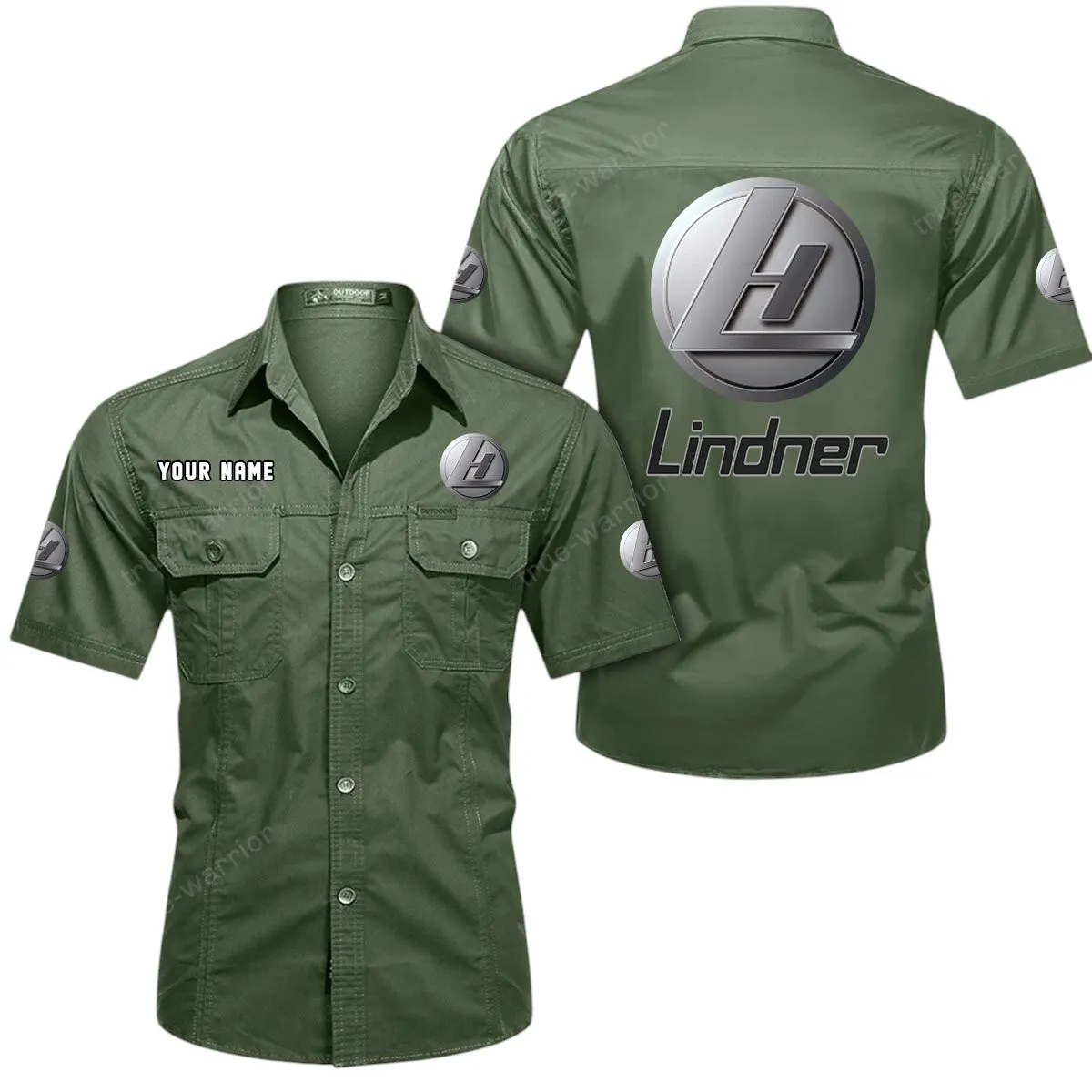 Tractor Lovers Gift Short Sleeved Shirt, Button Up Shirt Exclusive Logo For Car Owners CAR444052625950 - Army Green