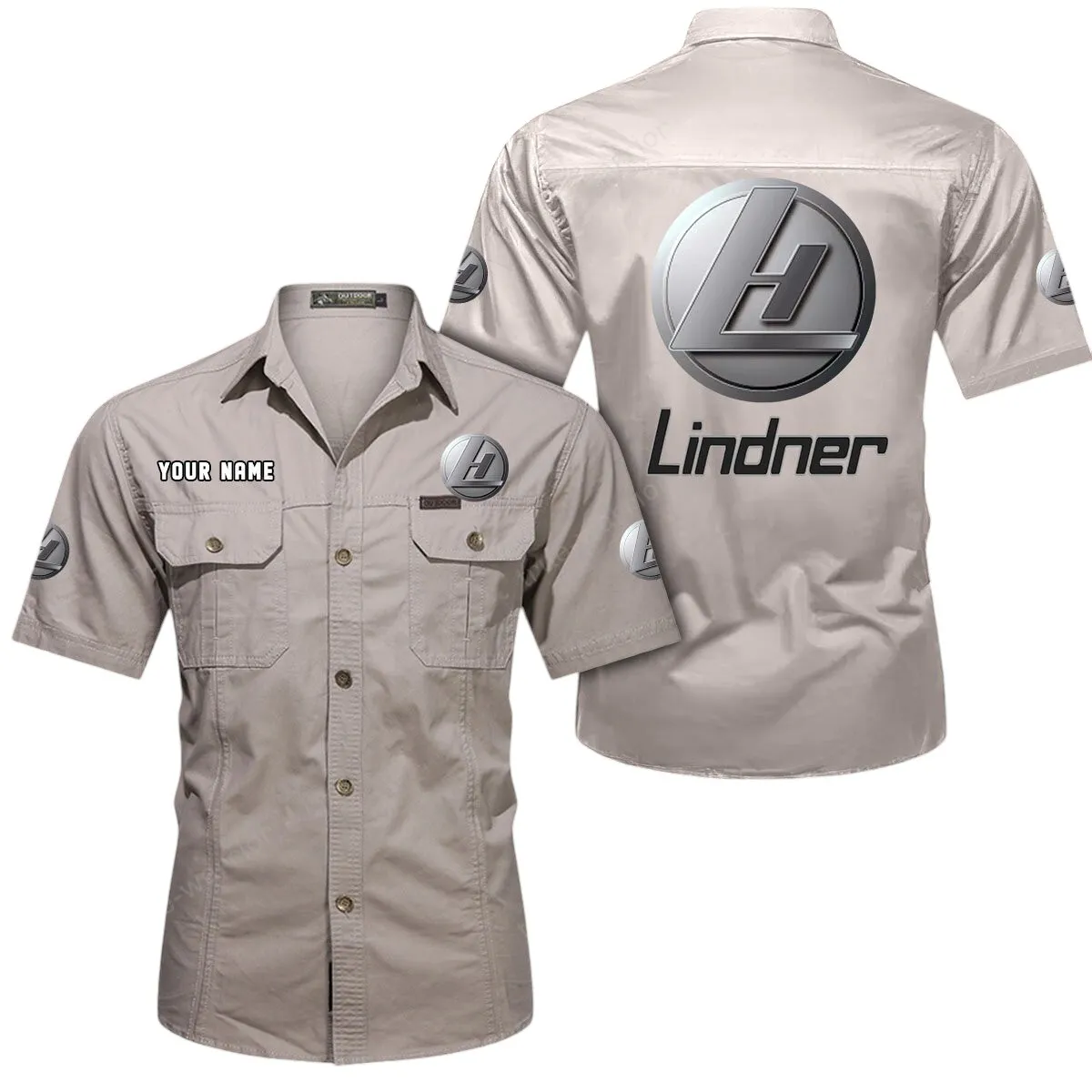 Tractor Lovers Gift Short Sleeved Shirt, Button Up Shirt Exclusive Logo For Car Owners CAR444052625950 - Beige