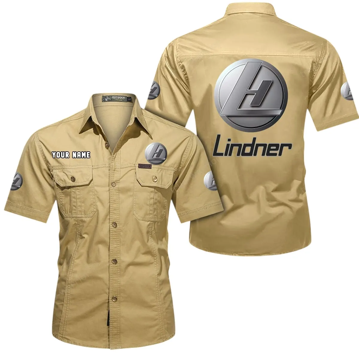 Tractor Lovers Gift Short Sleeved Shirt, Button Up Shirt Exclusive Logo For Car Owners CAR444052625950 - Khaki