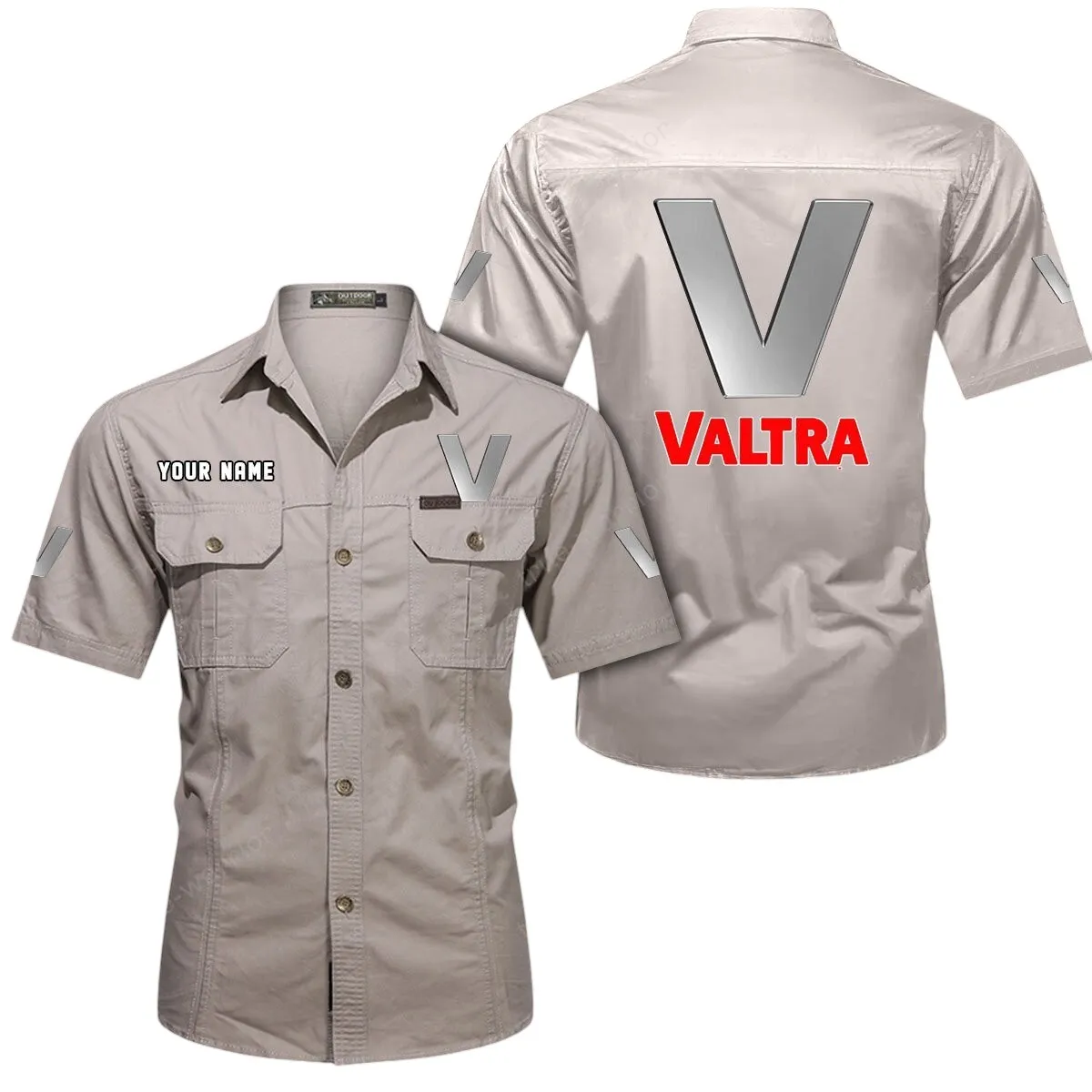 Tractor Lovers Gift Short Sleeved Shirt, Button Up Shirt Exclusive Logo For Car Owners CAR444052625951 - Beige