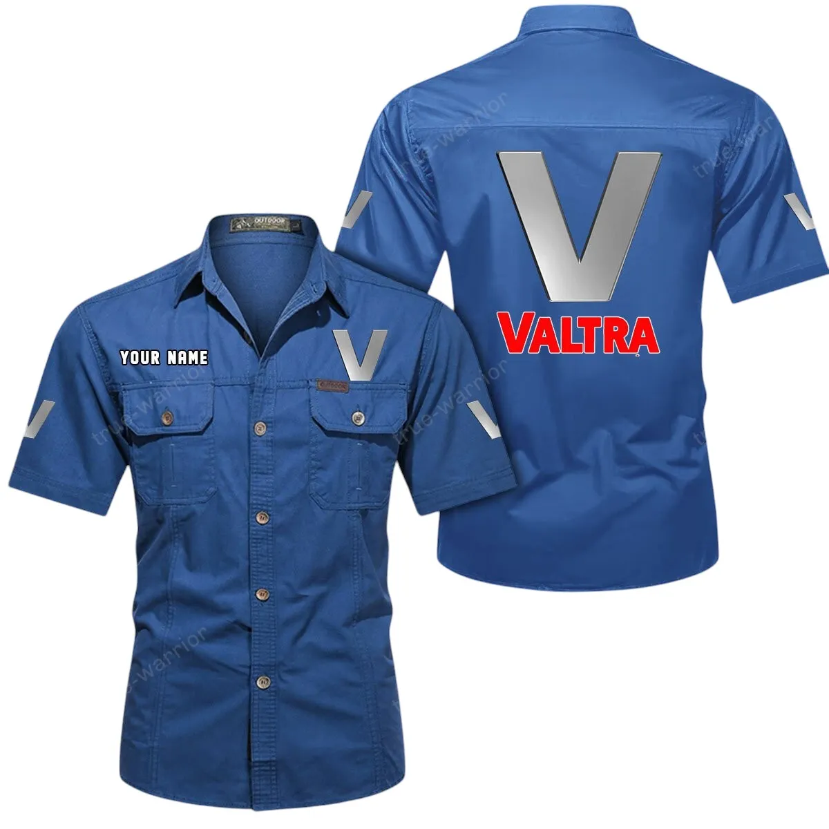 Tractor Lovers Gift Short Sleeved Shirt, Button Up Shirt Exclusive Logo For Car Owners CAR444052625951 - Cowboy Blue