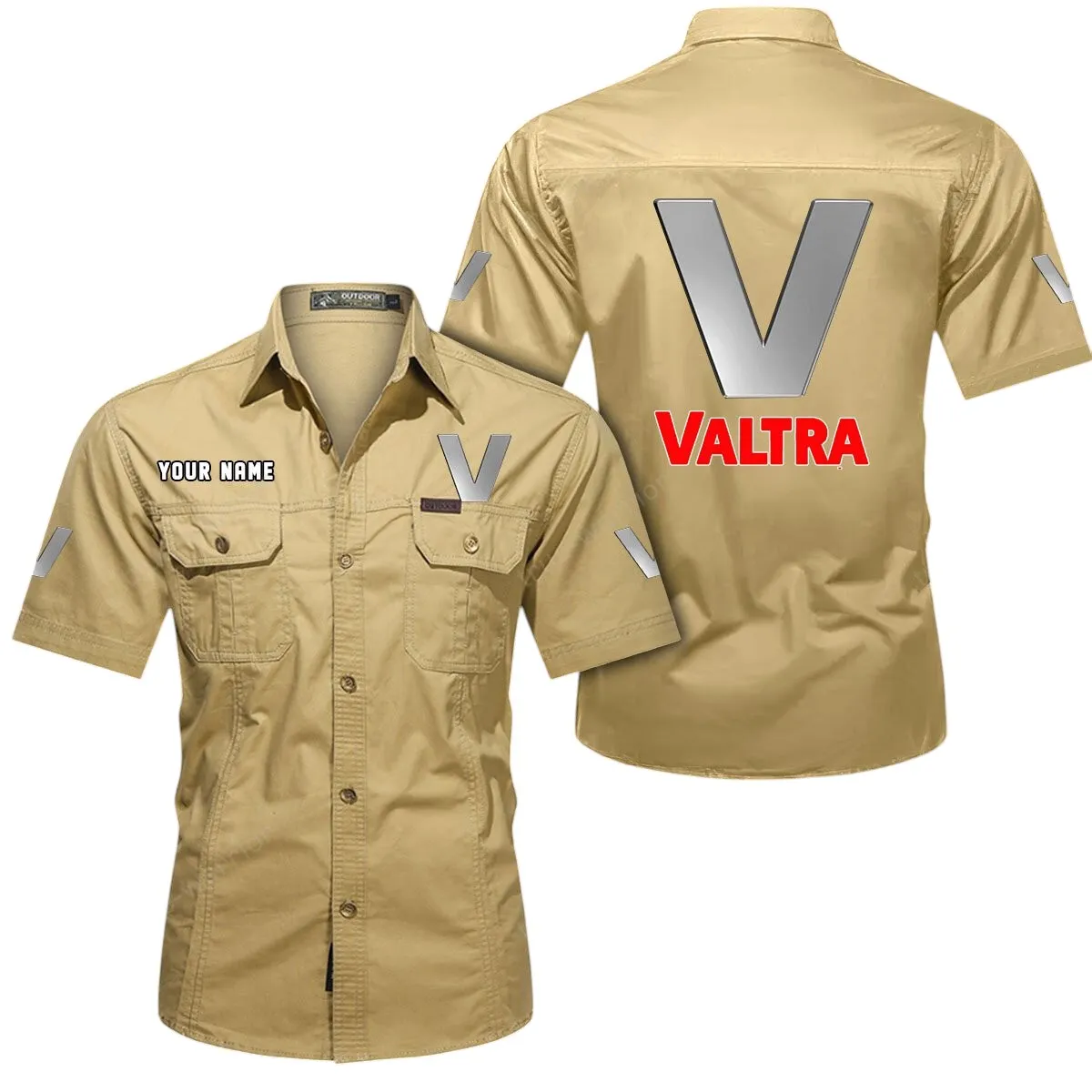 Tractor Lovers Gift Short Sleeved Shirt, Button Up Shirt Exclusive Logo For Car Owners CAR444052625951 - Khaki