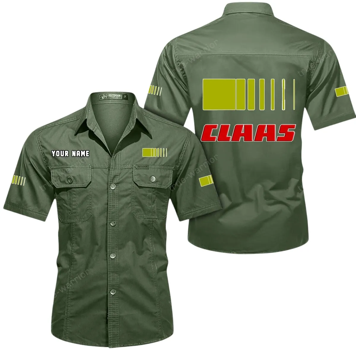 Tractor Lovers Gift Short Sleeved Shirt, Button Up Shirt Exclusive Logo For Car Owners CAR444052625961 - Army Green