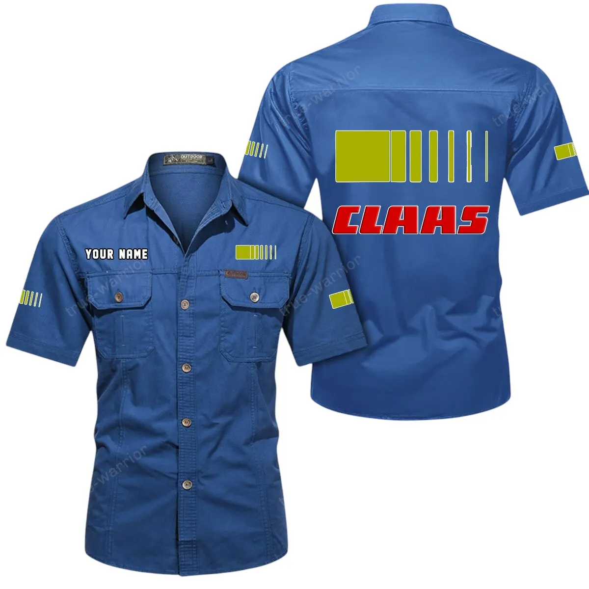 Tractor Lovers Gift Short Sleeved Shirt, Button Up Shirt Exclusive Logo For Car Owners CAR444052625961 - Cowboy Blue