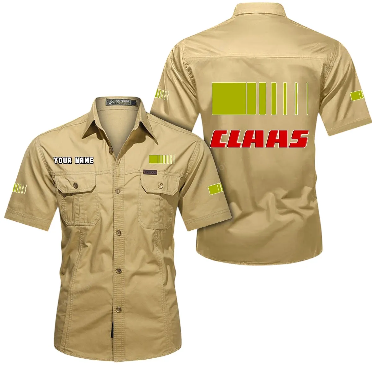 Tractor Lovers Gift Short Sleeved Shirt, Button Up Shirt Exclusive Logo For Car Owners CAR444052625961 - Khaki