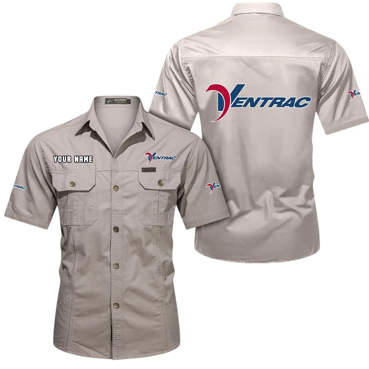 Tractor Lovers Gift Short Sleeved Shirt, Button Up Shirt Exclusive Logo For Car Owners CAR444052625965 - Beige