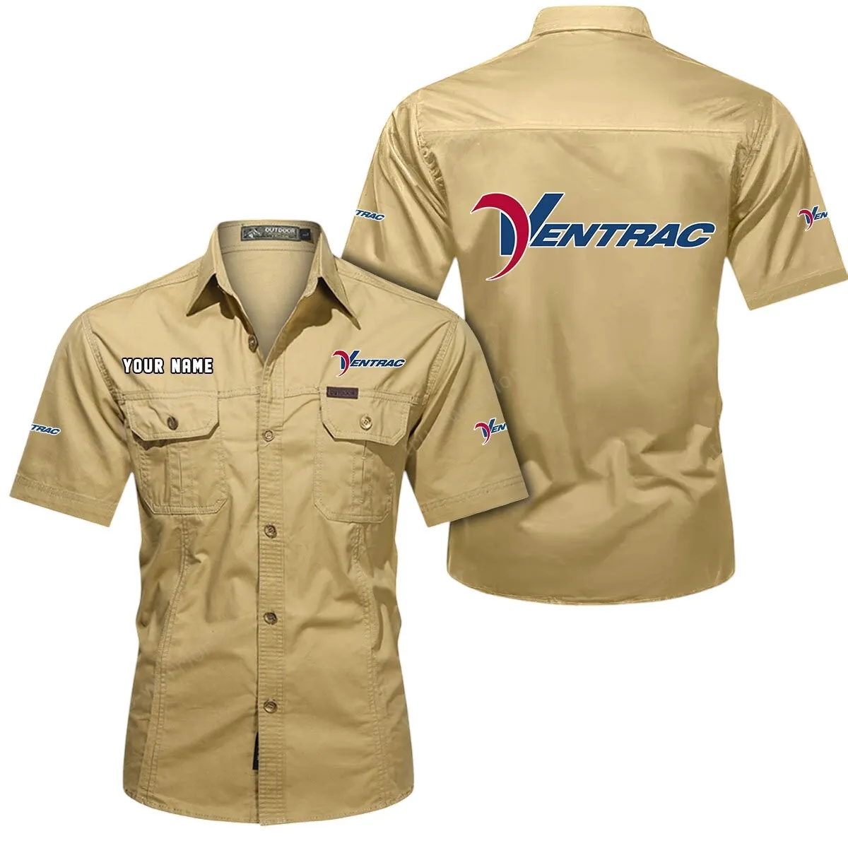 Tractor Lovers Gift Short Sleeved Shirt, Button Up Shirt Exclusive Logo For Car Owners CAR444052625965 - Khaki