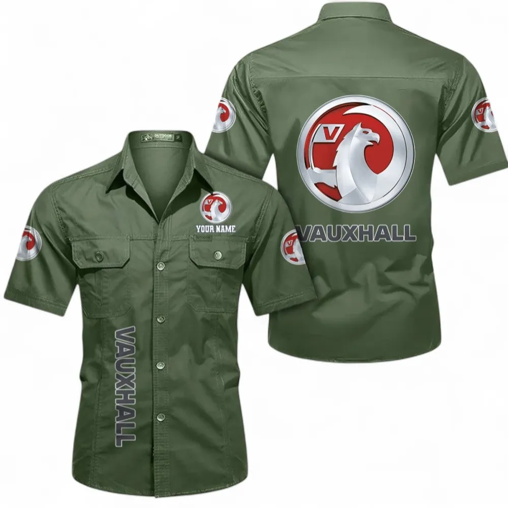 Tractor Short Sleeved Shirt, Button up Shirt Exclusive Logo For Car Owners, Custom Name CAR392072125840-Army Green
