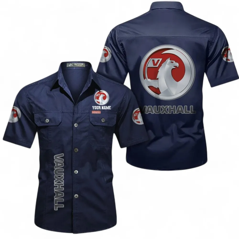 Tractor Short Sleeved Shirt, Button up Shirt Exclusive Logo For Car Owners, Custom Name CAR392072125840-Dark Blue