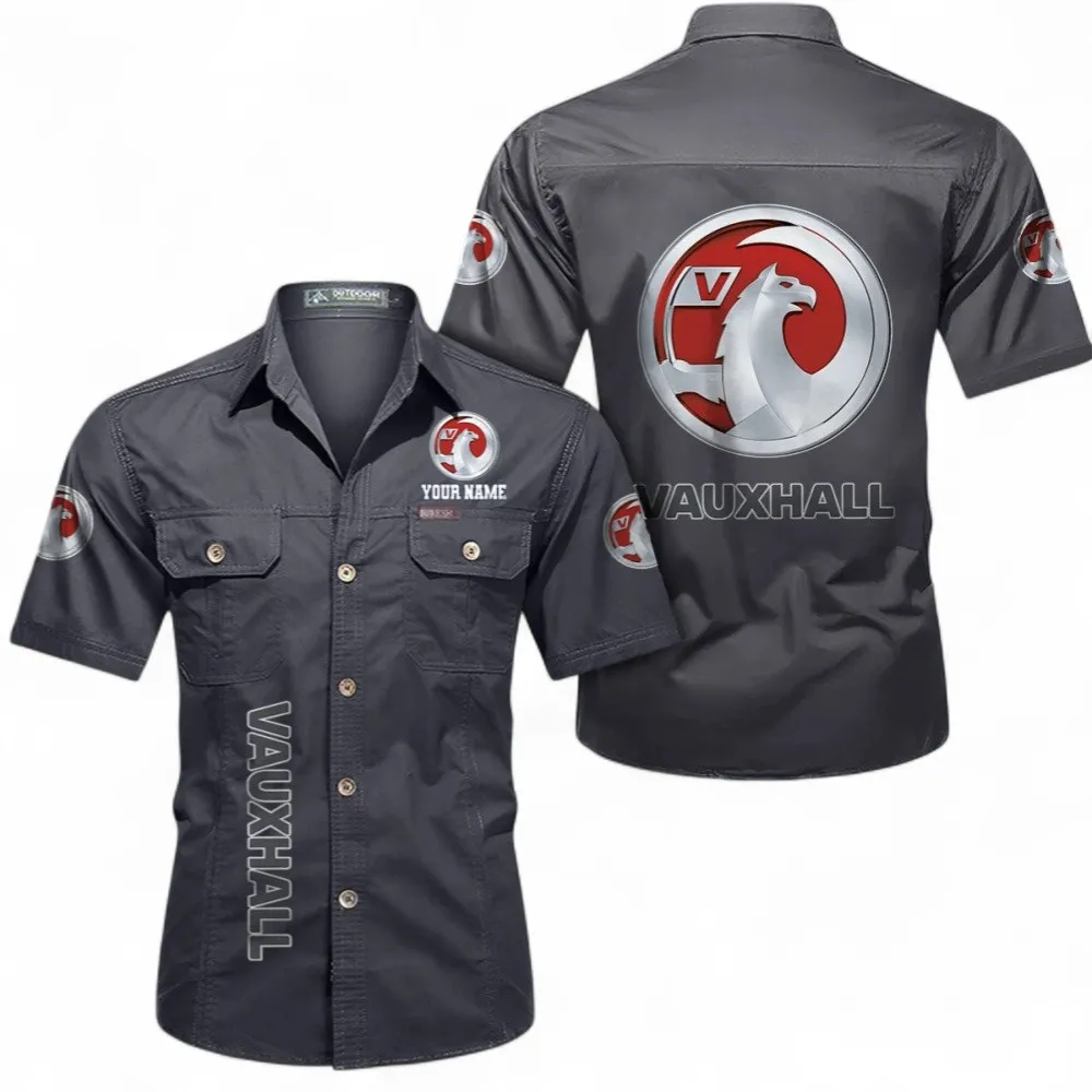 Tractor Short Sleeved Shirt, Button up Shirt Exclusive Logo For Car Owners, Custom Name CAR392072125840-Gray