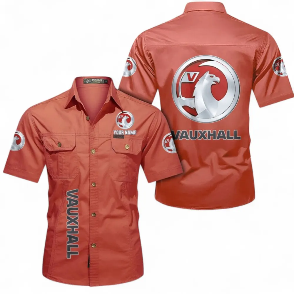 Tractor Short Sleeved Shirt, Button up Shirt Exclusive Logo For Car Owners, Custom Name CAR392072125840-Red