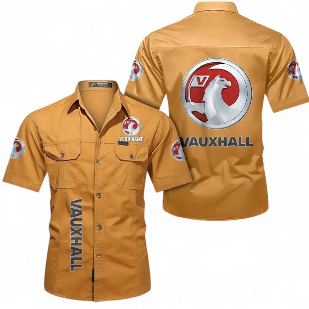 Tractor Short Sleeved Shirt, Button up Shirt Exclusive Logo For Car Owners, Custom Name CAR392072125840-Turmeric