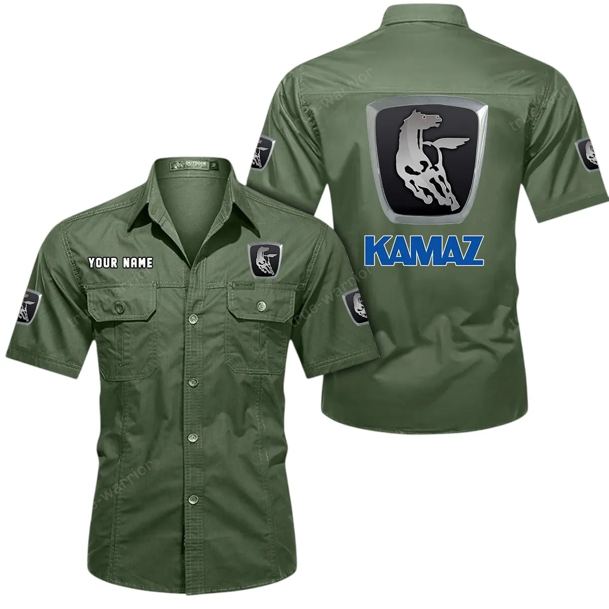 Tractors Lovers Gift Short Sleeved Shirt, Button Up Shirt Exclusive Logo For Car Owners CAR444052625875 - Army Green