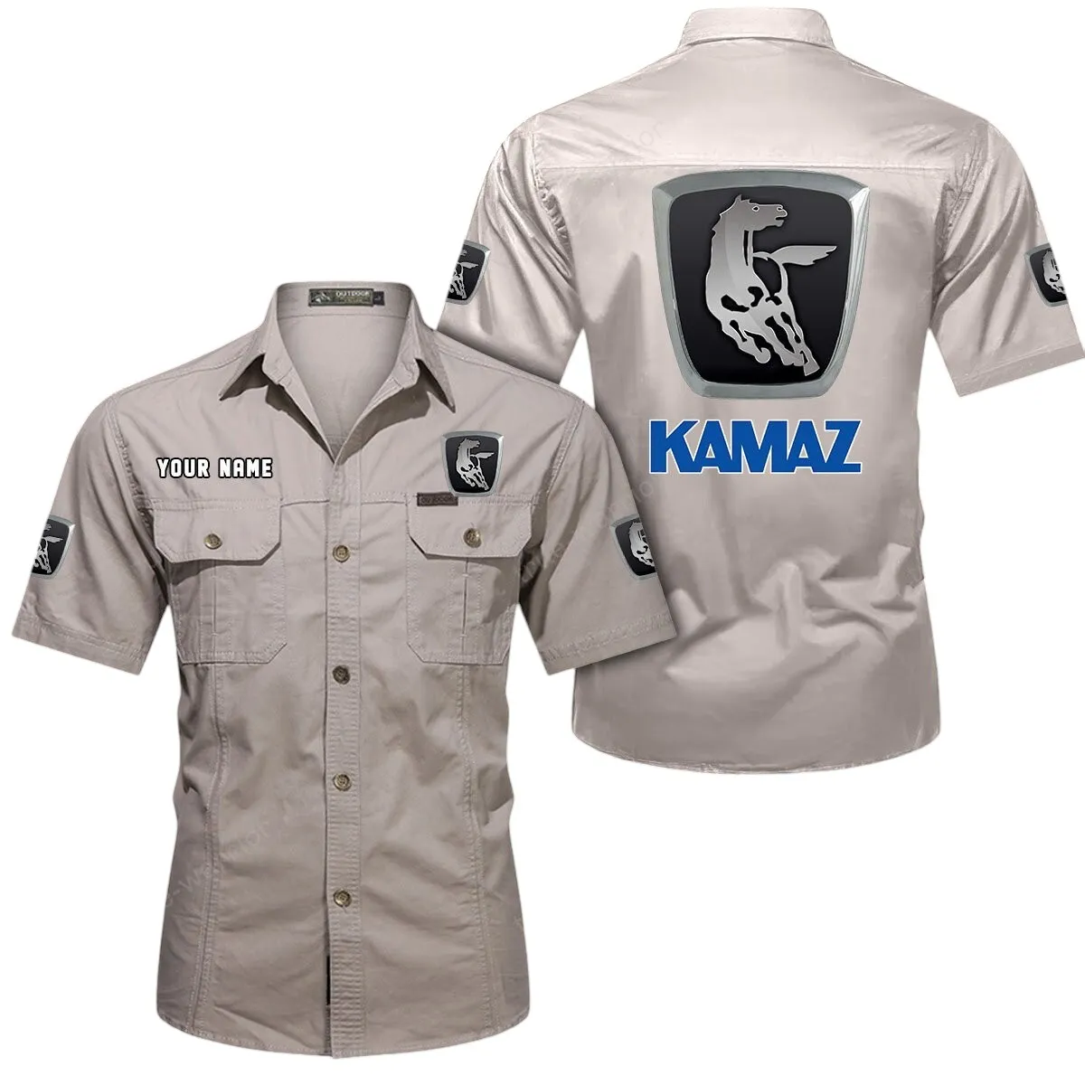 Tractors Lovers Gift Short Sleeved Shirt, Button Up Shirt Exclusive Logo For Car Owners CAR444052625875 - Beige