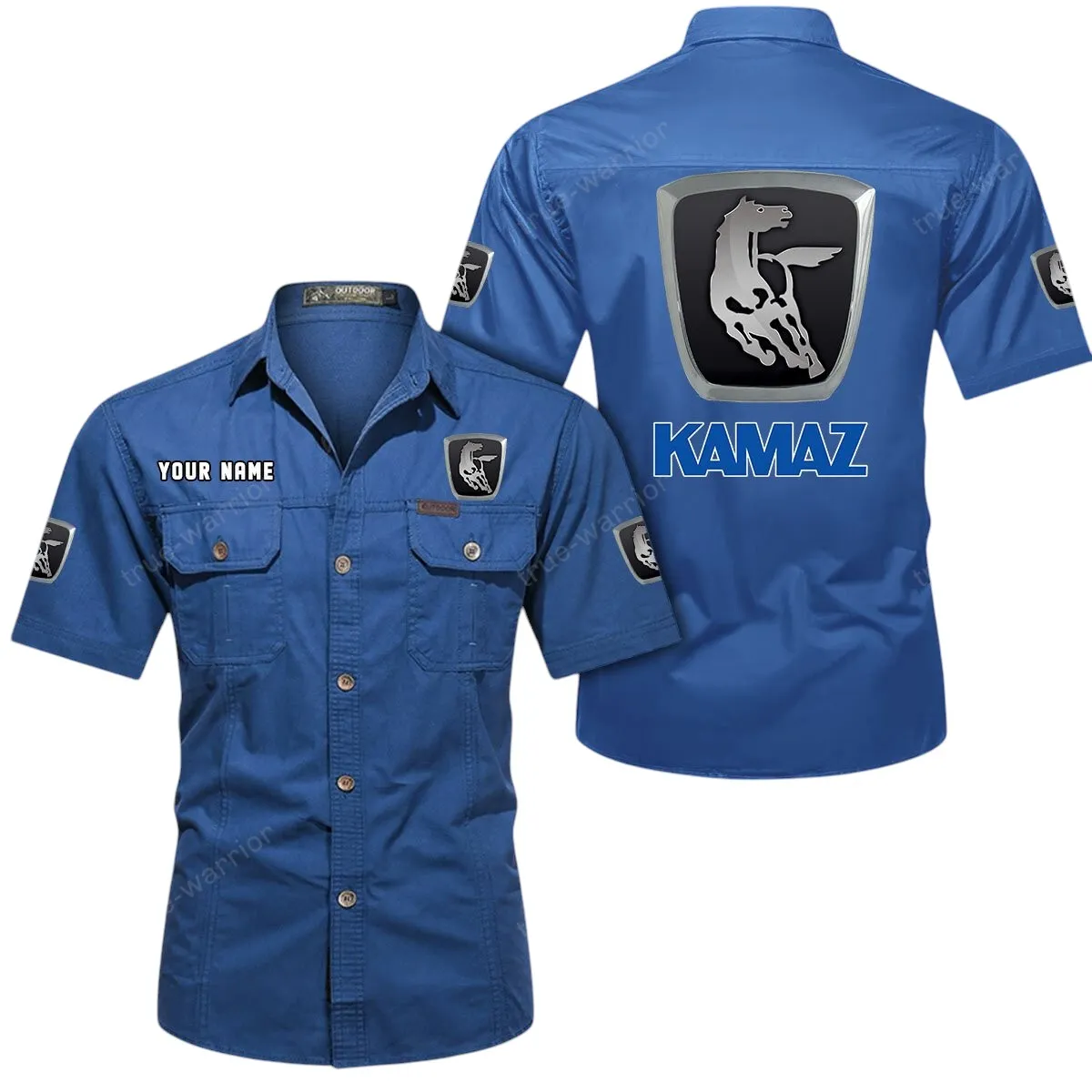 Tractors Lovers Gift Short Sleeved Shirt, Button Up Shirt Exclusive Logo For Car Owners CAR444052625875 - Cowboy Blue