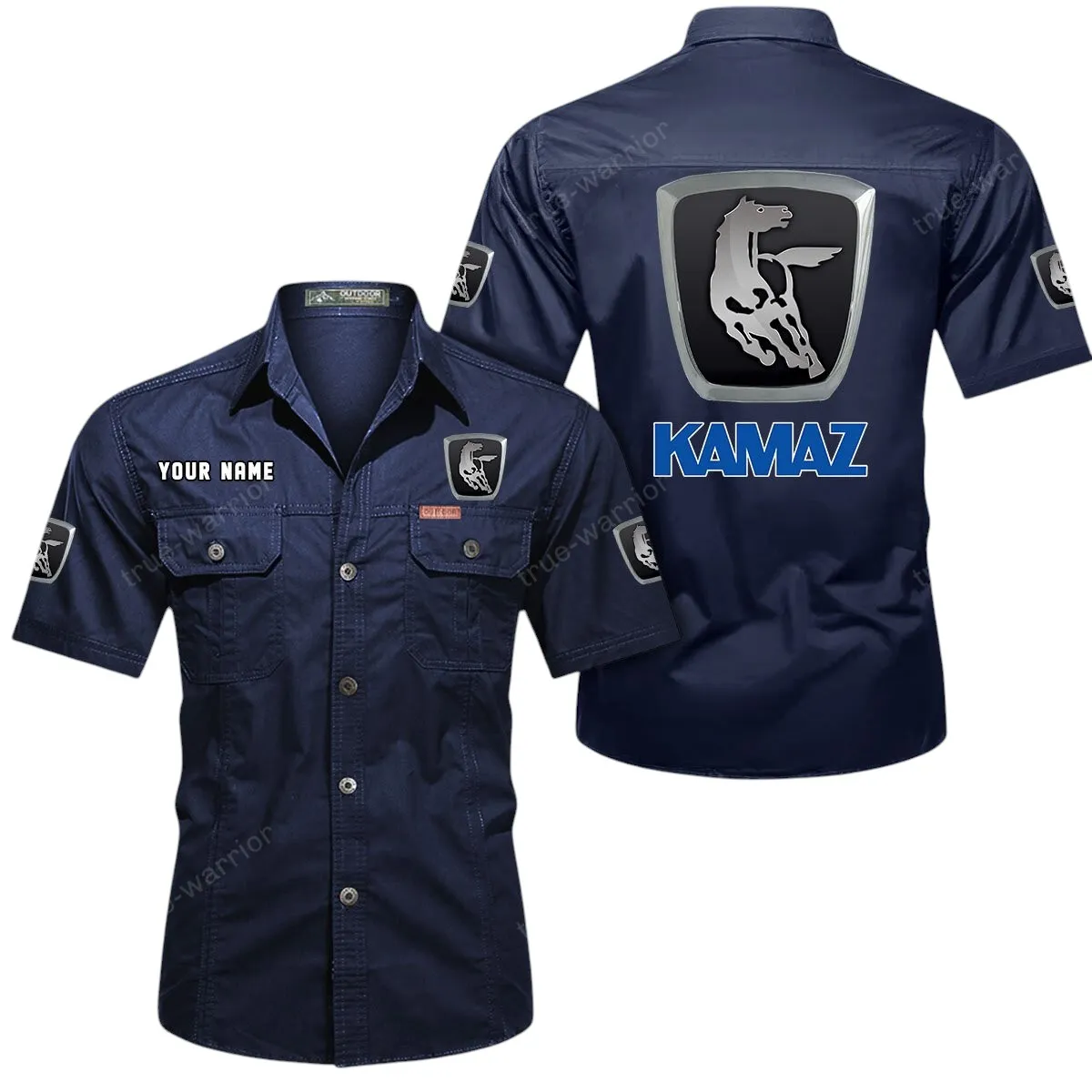 Tractors Lovers Gift Short Sleeved Shirt, Button Up Shirt Exclusive Logo For Car Owners CAR444052625875 - Dark Blue