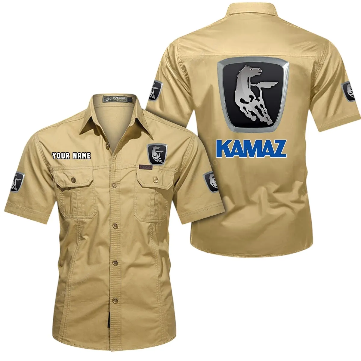 Tractors Lovers Gift Short Sleeved Shirt, Button Up Shirt Exclusive Logo For Car Owners CAR444052625875 - Khaki
