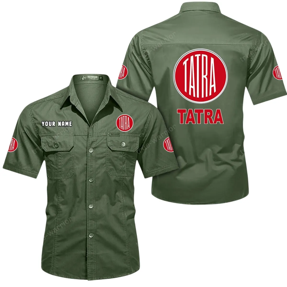 Tractors Lovers Gift Short Sleeved Shirt, Button Up Shirt Exclusive Logo For Car Owners CAR444052625878 - Army Green