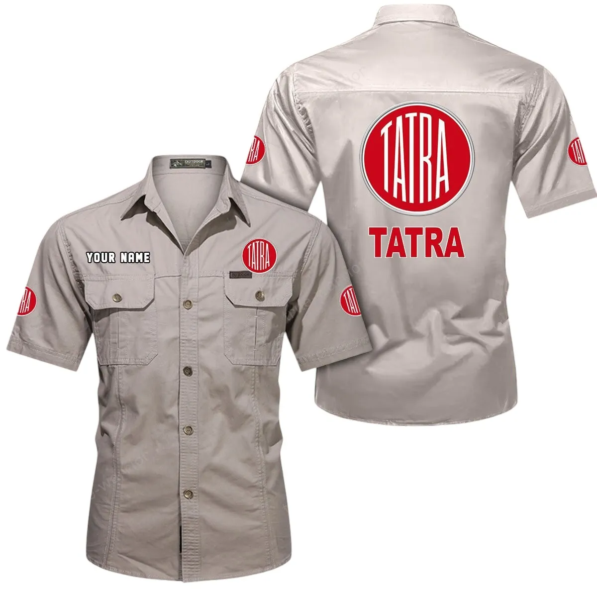 Tractors Lovers Gift Short Sleeved Shirt, Button Up Shirt Exclusive Logo For Car Owners CAR444052625878 - Beige