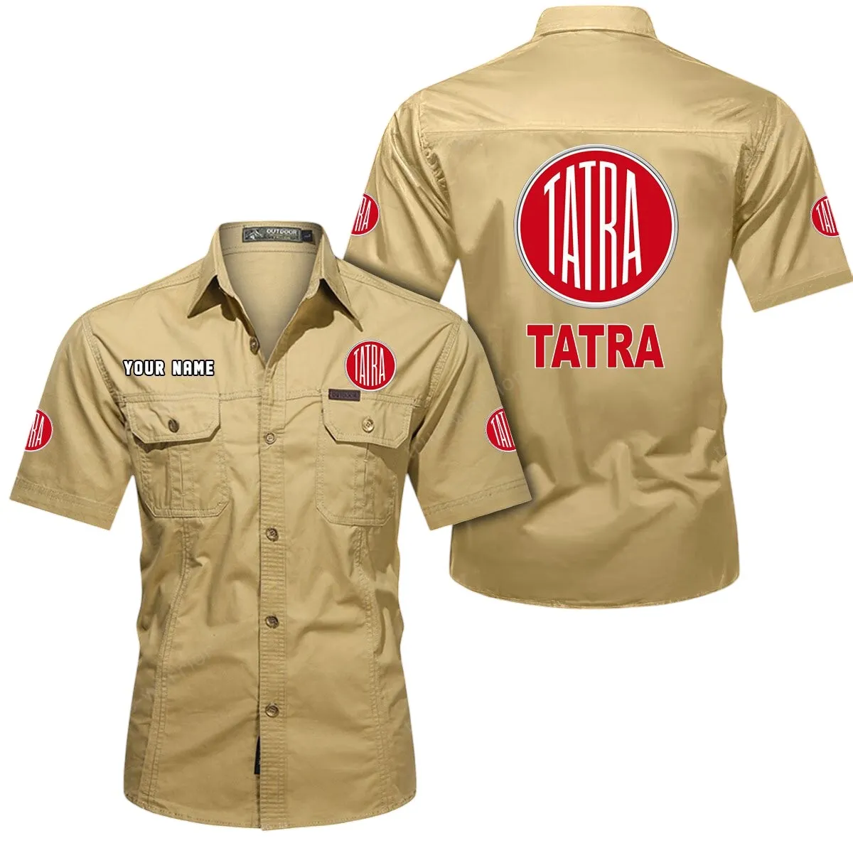 Tractors Lovers Gift Short Sleeved Shirt, Button Up Shirt Exclusive Logo For Car Owners CAR444052625878 - Khaki
