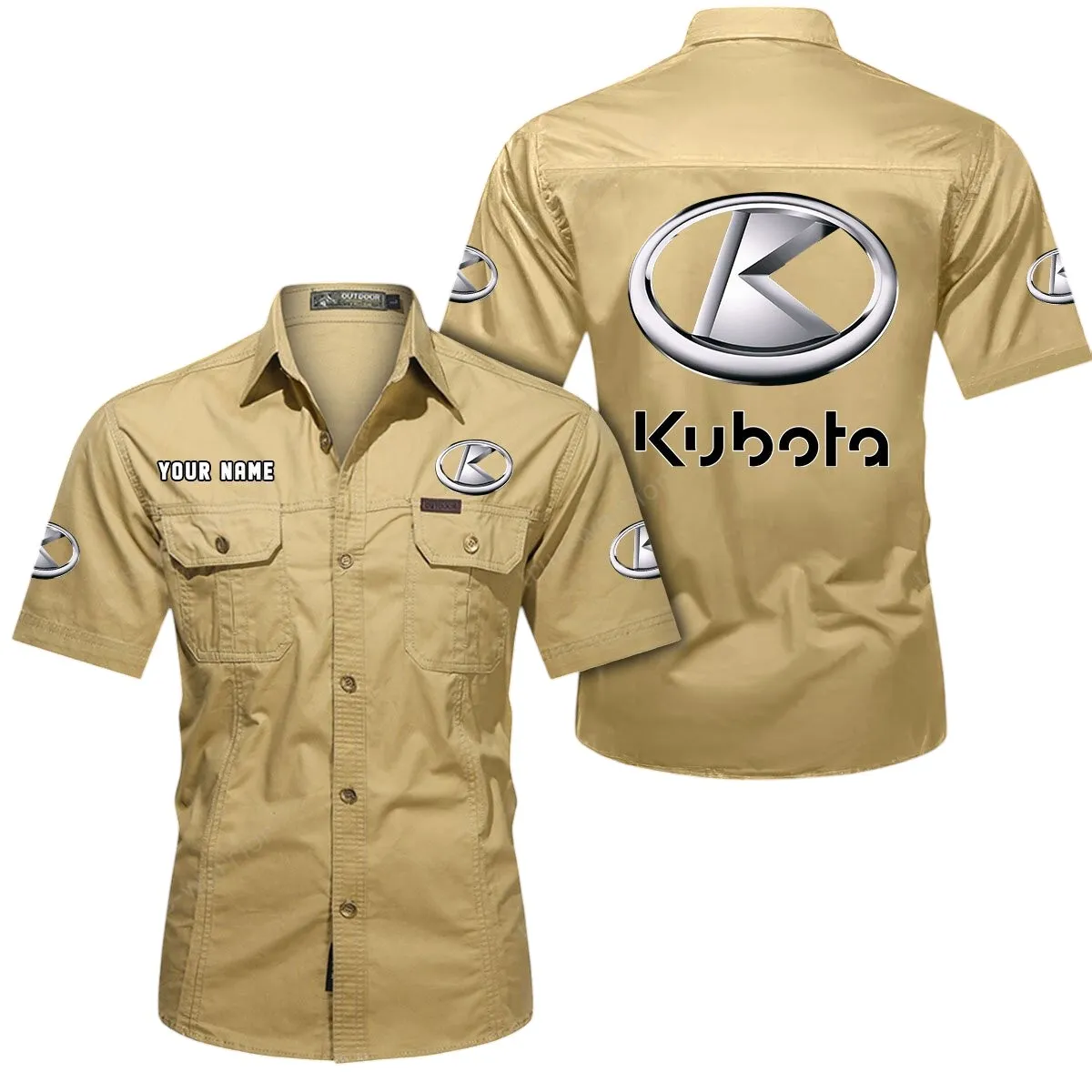 Tractors Lovers Gift Short Sleeved Shirt, Button Up Shirt Exclusive Logo For Car Owners CAR444052625910 - Khaki