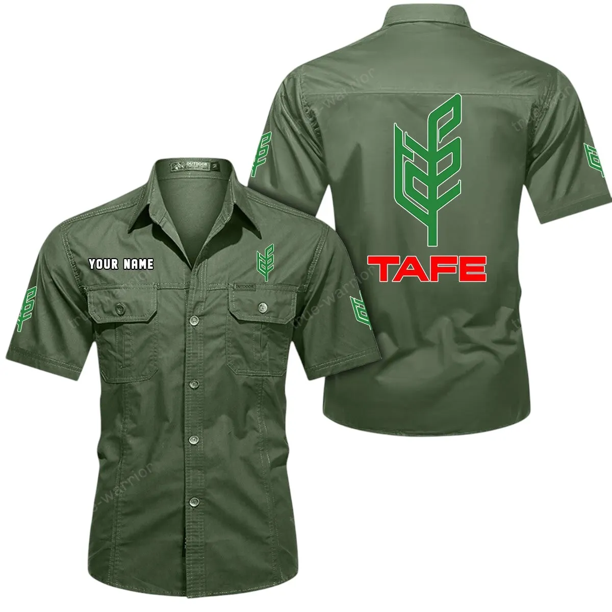 Tractors Lovers Gift Short Sleeved Shirt, Button Up Shirt Exclusive Logo For Car Owners CAR444052625911 - Army Green
