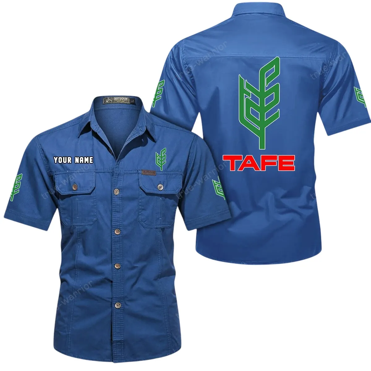 Tractors Lovers Gift Short Sleeved Shirt, Button Up Shirt Exclusive Logo For Car Owners CAR444052625911 - Cowboy Blue