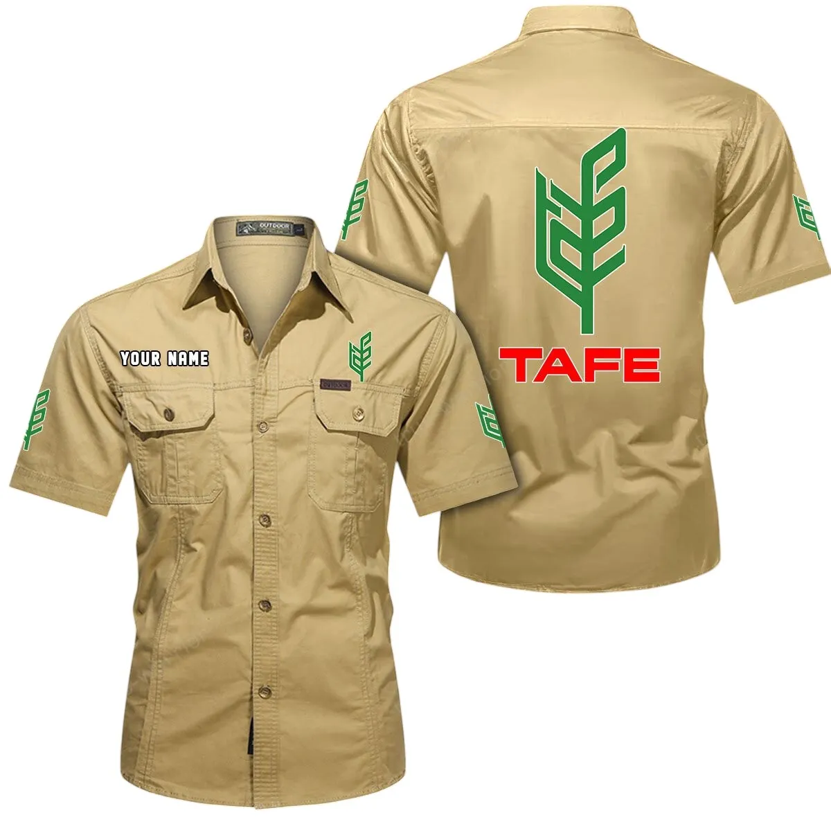 Tractors Lovers Gift Short Sleeved Shirt, Button Up Shirt Exclusive Logo For Car Owners CAR444052625911 - Khaki