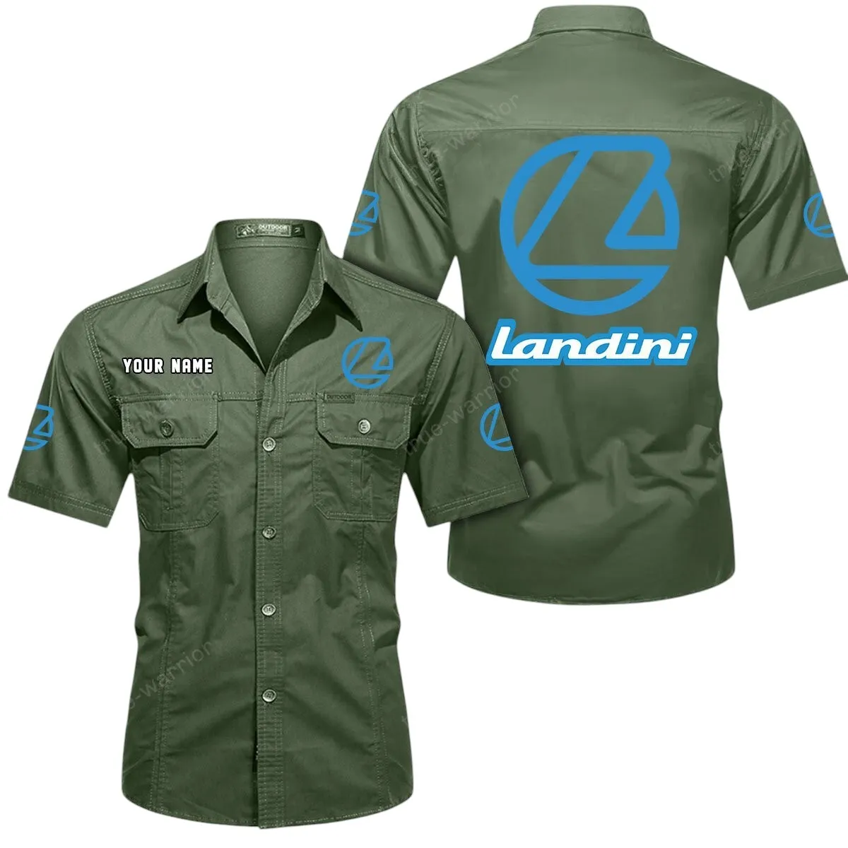 Tractors Lovers Gift Short Sleeved Shirt, Button Up Shirt Exclusive Logo For Car Owners CAR444052625956 - Army Green