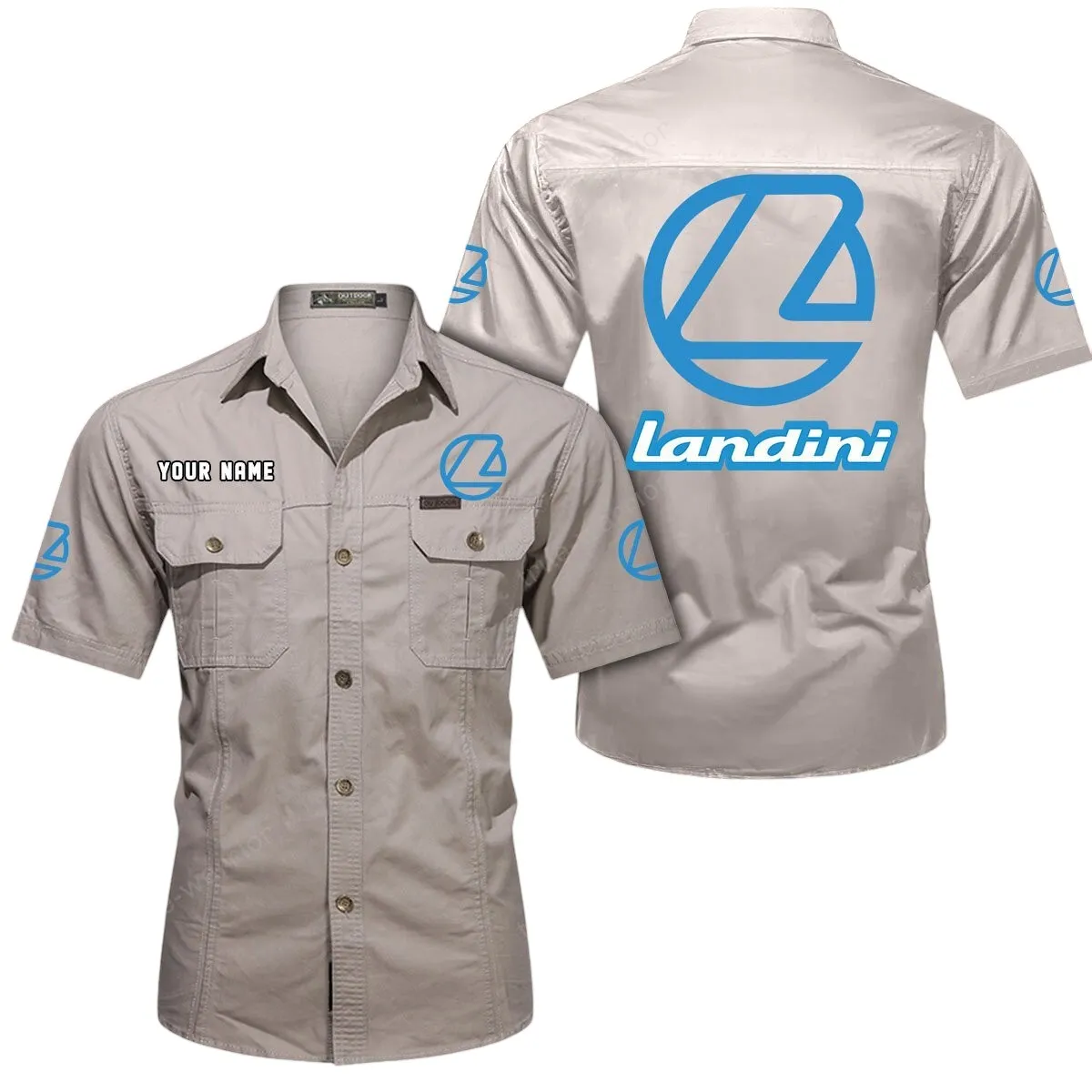 Tractors Lovers Gift Short Sleeved Shirt, Button Up Shirt Exclusive Logo For Car Owners CAR444052625956 - Beige