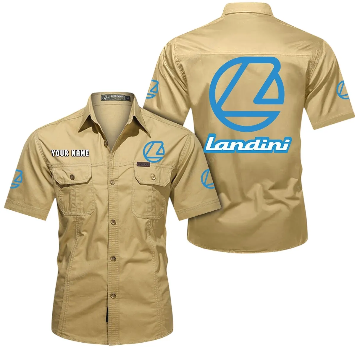 Tractors Lovers Gift Short Sleeved Shirt, Button Up Shirt Exclusive Logo For Car Owners CAR444052625956 - Khaki
