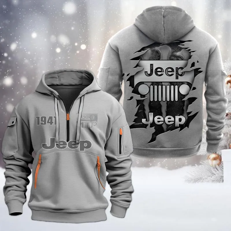 Truck Lovers Gift Hoodie Half Zipper, Hoodie All Over Print Gift For Car Owners CAR198032781 - Gray