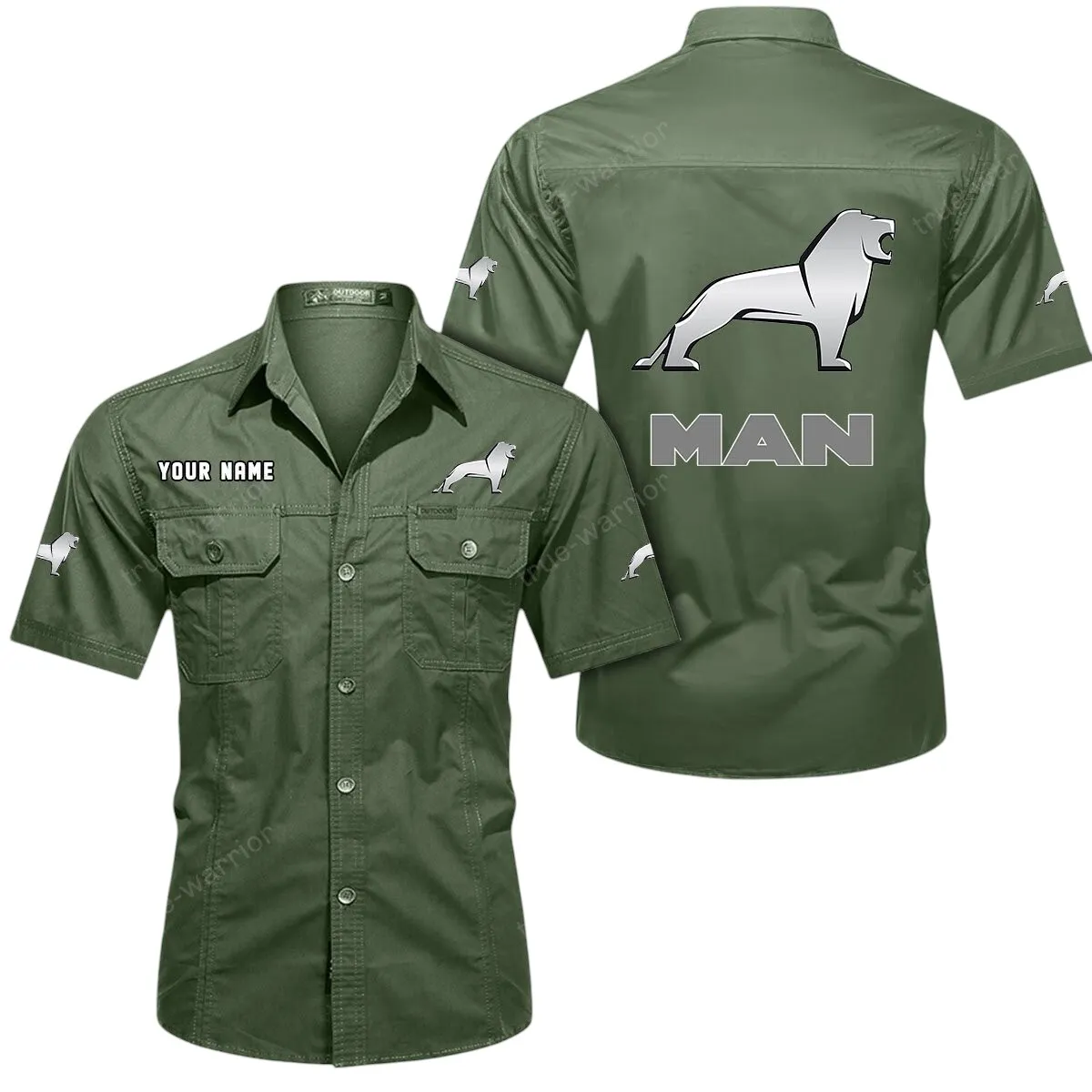 Truck Lovers Gift Short Sleeved Shirt, Button Up Shirt Exclusive Logo For Car Owners CAR444052625923 - Army Green
