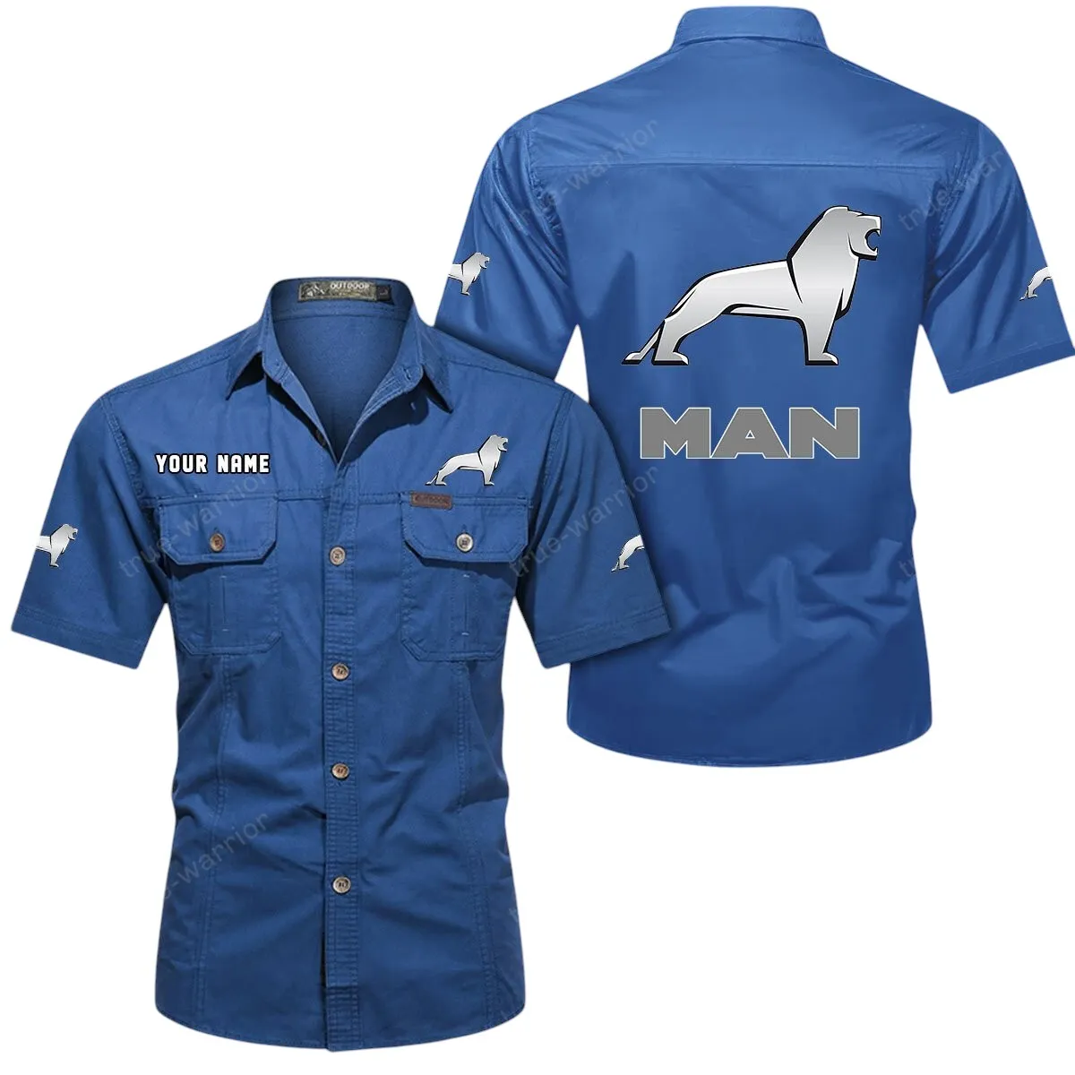 Truck Lovers Gift Short Sleeved Shirt, Button Up Shirt Exclusive Logo For Car Owners CAR444052625923 - Cowboy Blue