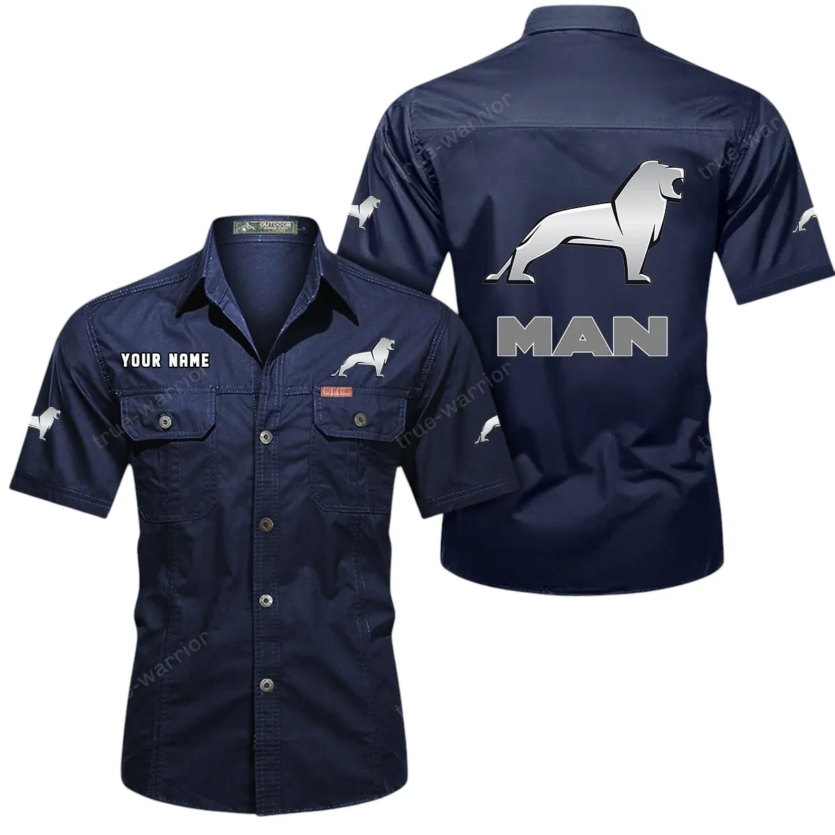 Truck Lovers Gift Short Sleeved Shirt, Button Up Shirt Exclusive Logo For Car Owners CAR444052625923 - Dark Blue
