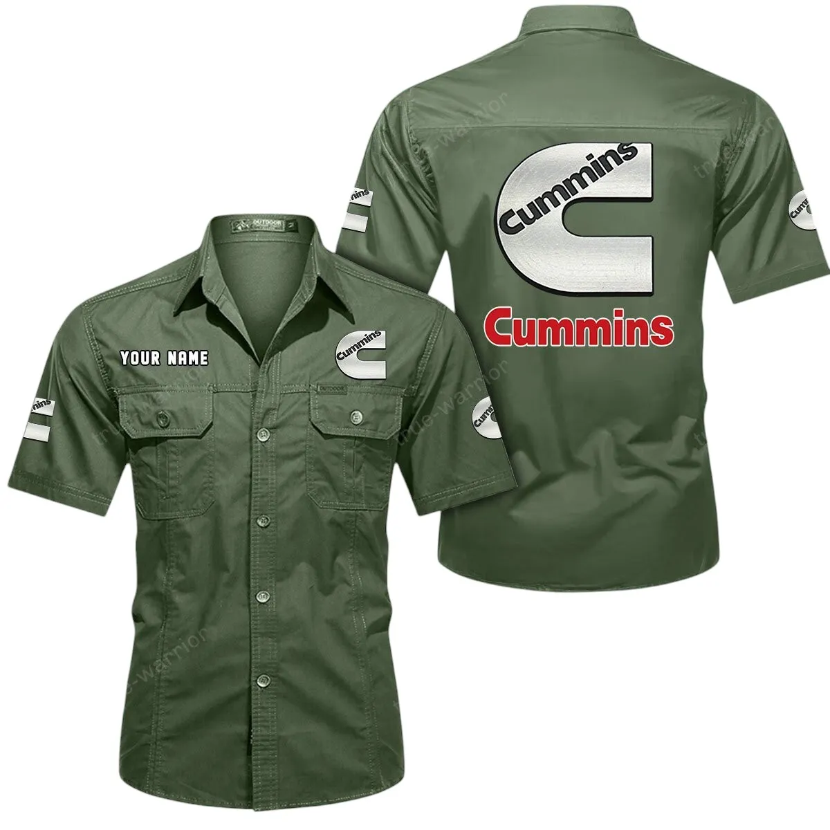 Truck Lovers Gift Short Sleeved Shirt, Button Up Shirt Exclusive Logo For Car Owners CAR444052625952 - Army Green