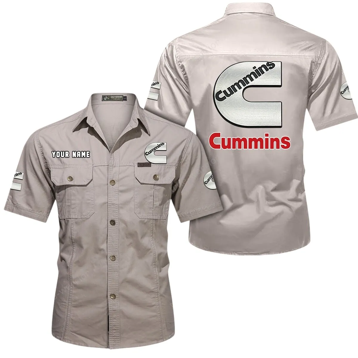 Truck Lovers Gift Short Sleeved Shirt, Button Up Shirt Exclusive Logo For Car Owners CAR444052625952 - Beige