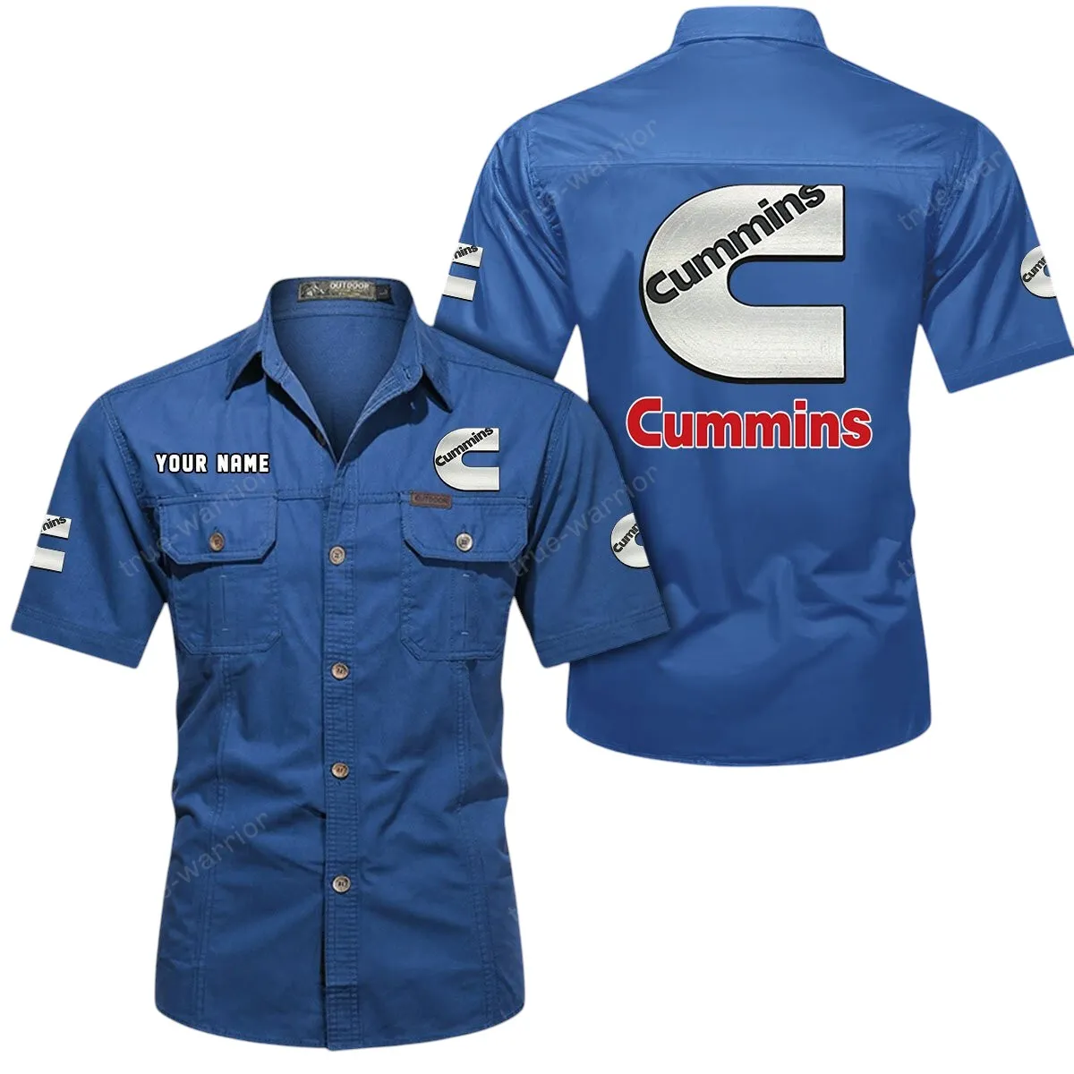 Truck Lovers Gift Short Sleeved Shirt, Button Up Shirt Exclusive Logo For Car Owners CAR444052625952 - Cowboy Blue